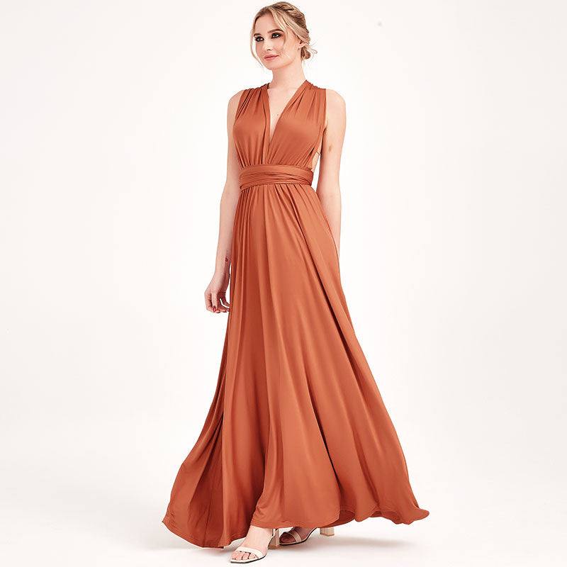 Burnt Orange Infinity Gown Wrap Bridesmaid Dress - RongMoon