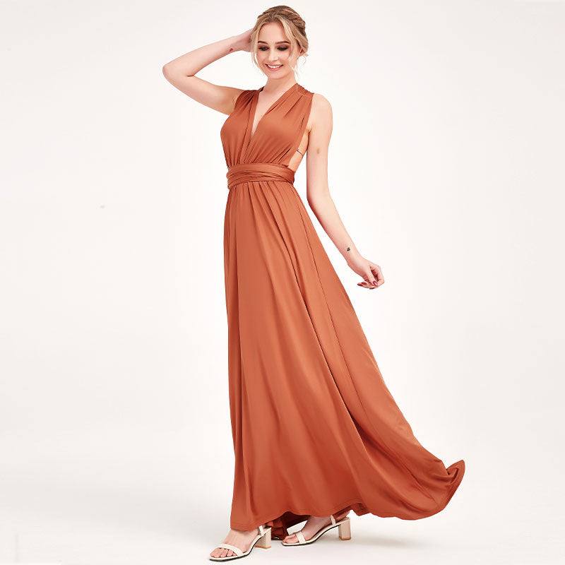 Burnt Orange Infinity Gown Wrap Bridesmaid Dress - RongMoon