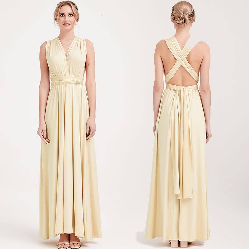 [Final Sale] Light Champagne Infinity Wrap Bridesmaid Dresses Endless Way Convertible Maxi Dress - RongMoon