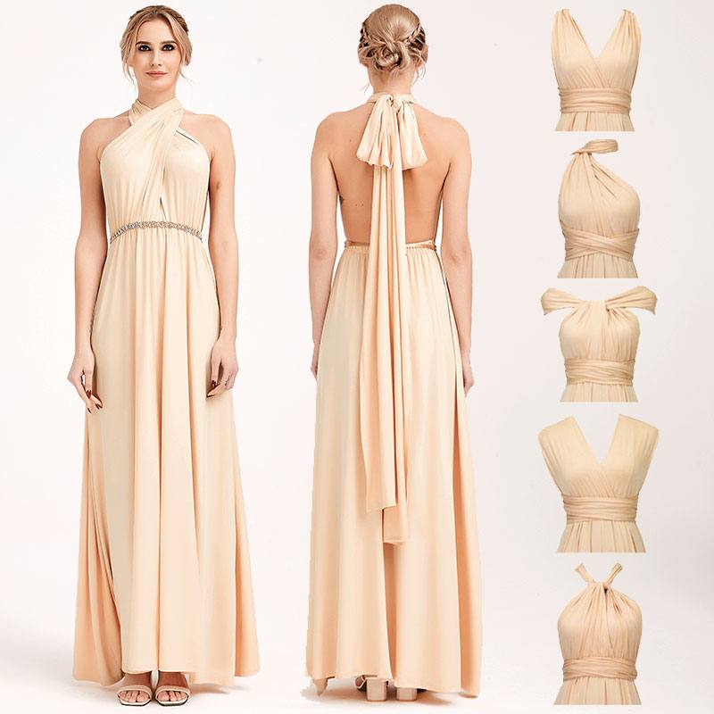 Champagne Gold Infinity Wrap Bridesmaid Dresses Endless Way Convertible Maxi Dress - RongMoon