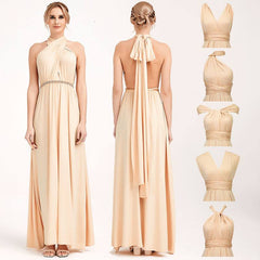 Champagne Gold Infinity Wrap Bridesmaid Dresses Endless Way Convertible Maxi Dress - RongMoon
