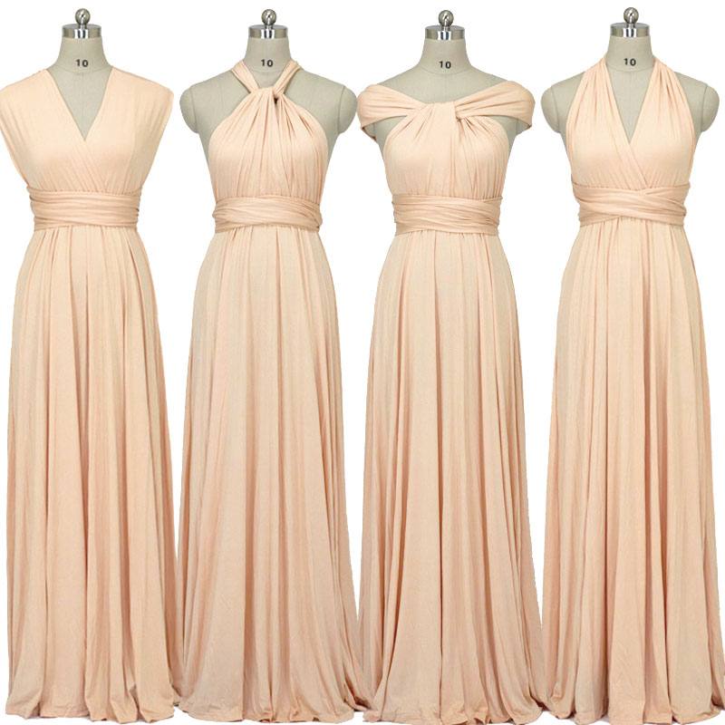 Champagne Gold Infinity Wrap Bridesmaid Dresses Endless Way Convertible Maxi Dress - RongMoon