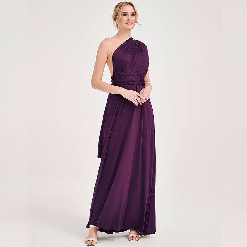 Dark Purple Wrap-around Bridesmaid Dresses Endless Way Convertible Maxi Dress - RongMoon