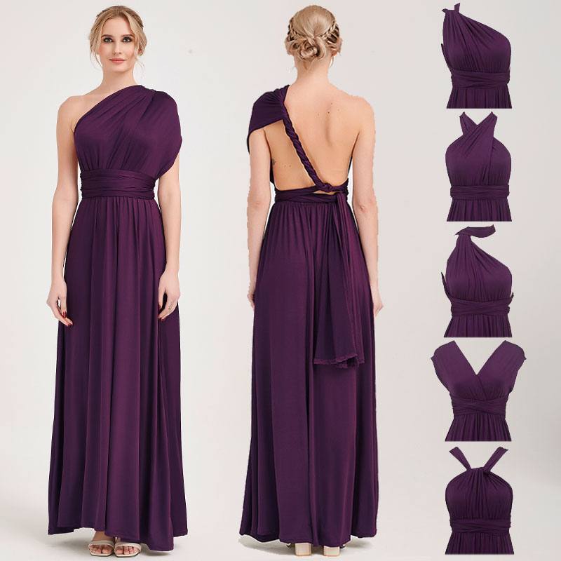 Dark Purple Wrap-around Bridesmaid Dresses Endless Way Convertible Maxi Dress - RongMoon