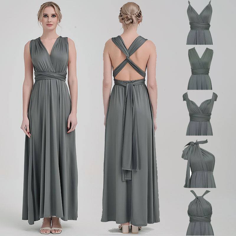 Grey Multi Convertible Versatile Wedding Bridesmaid Dresses - RongMoon