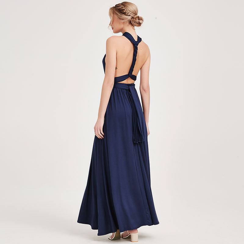 Navy Blue Infinity Wrap Bridesmaid Dresses Endless Way Convertible Maxi Dress - RongMoon
