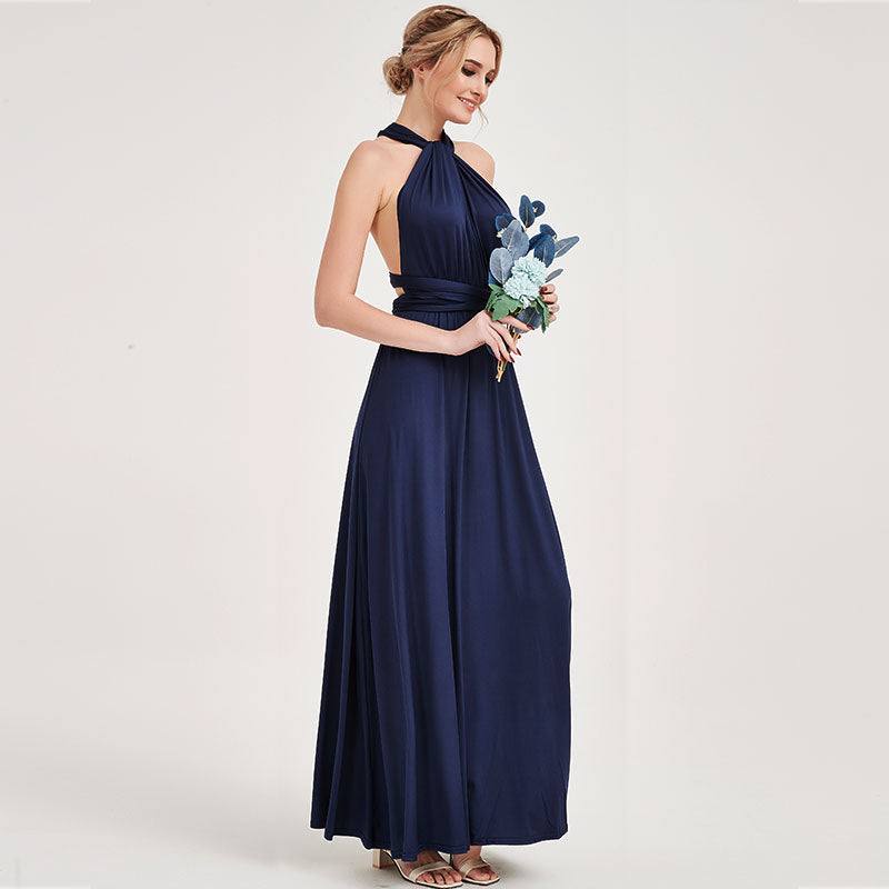 Navy Blue Infinity Wrap Bridesmaid Dresses Endless Way Convertible Maxi Dress - RongMoon