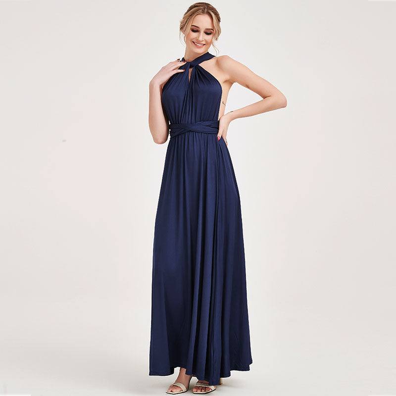 Navy Blue Infinity Wrap Bridesmaid Dresses Endless Way Convertible Maxi Dress - RongMoon