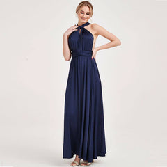 Navy Blue Infinity Wrap Bridesmaid Dresses Endless Way Convertible Maxi Dress - RongMoon