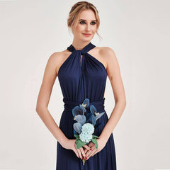 Navy Blue Infinity Wrap Bridesmaid Dresses Endless Way Convertible Maxi Dress - RongMoon