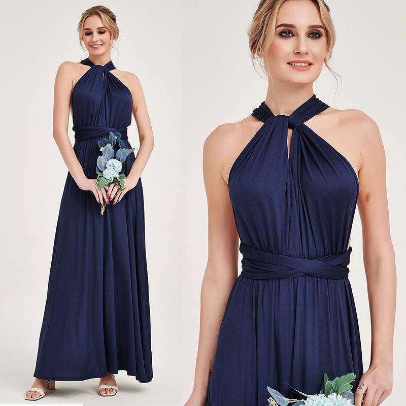 Navy Blue Infinity Wrap Bridesmaid Dresses Endless Way Convertible Maxi Dress - RongMoon