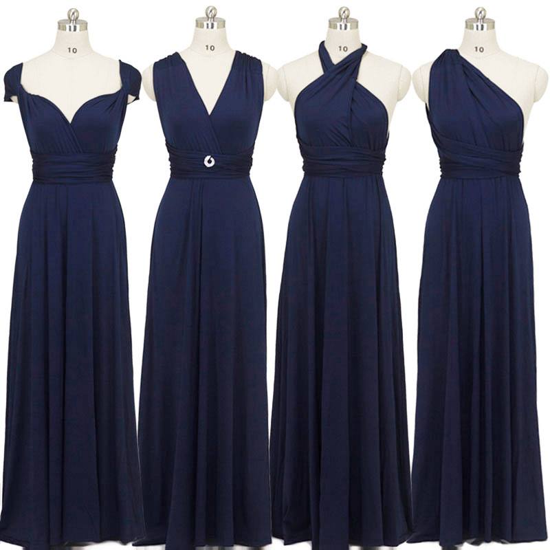 Navy Blue Infinity Wrap Bridesmaid Dresses Endless Way Convertible Maxi Dress - RongMoon