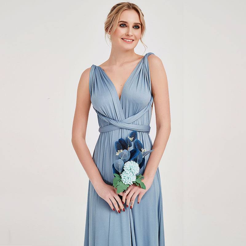 Slate Blue Infinity Gown Wrap Bridesmaid Dress - RongMoon