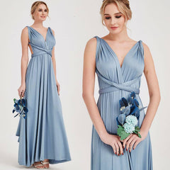 Slate Blue Infinity Gown Wrap Bridesmaid Dress - RongMoon