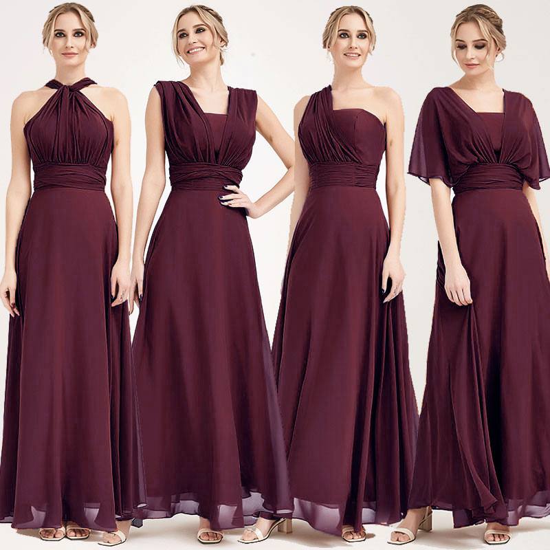 Burgundy CONVERTIBLE Chiffon Bridesmaid Dress-CHRIS - RongMoon