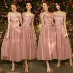[Final Sale]Mix Match Dusty Rose and Silver Embroidery Bridesmaid Dress - RongMoon