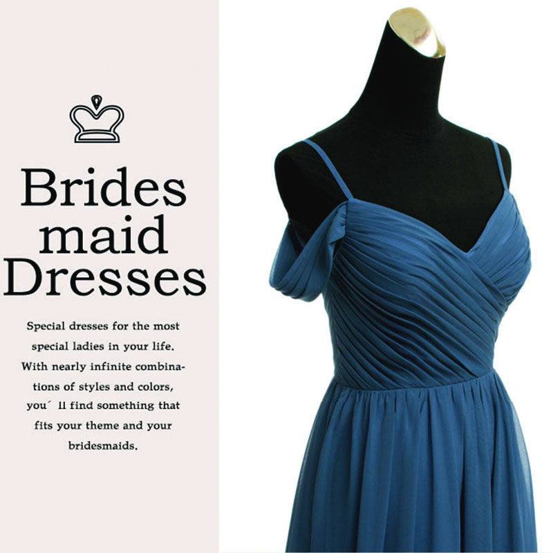 Prussian Indigo Blue Spaghetti Straps Pleated Chiffon Cold-Shoulder Bridesmaid Dress - RongMoon
