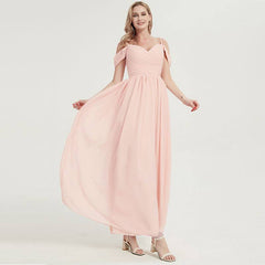 Prussian Indigo Blue Spaghetti Straps Pleated Chiffon Cold-Shoulder Bridesmaid Dress - RongMoon