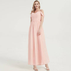 Prussian Indigo Blue Spaghetti Straps Pleated Chiffon Cold-Shoulder Bridesmaid Dress - RongMoon