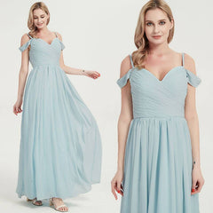 Prussian Indigo Blue Spaghetti Straps Pleated Chiffon Cold-Shoulder Bridesmaid Dress - RongMoon