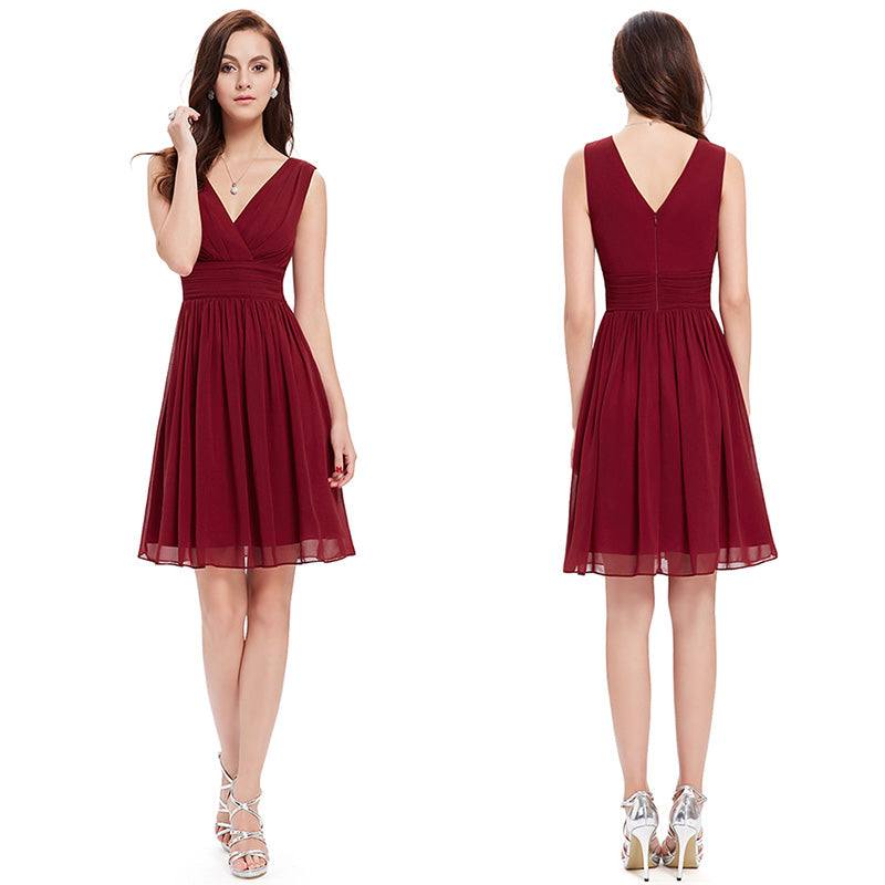[Final Sale] Cabernet Double V-neck Short Bridesmaid Dress - RongMoon