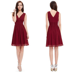 [Final Sale] Cabernet Double V-neck Short Bridesmaid Dress - RongMoon