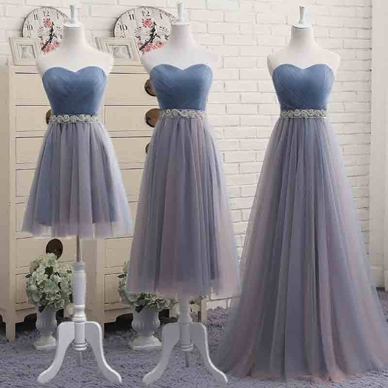 Mix Match Pleated Tulle Dusty Blue Color Block Bridesmaid Dress - RongMoon