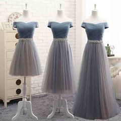 Mix Match Pleated Tulle Dusty Blue Color Block Bridesmaid Dress - RongMoon