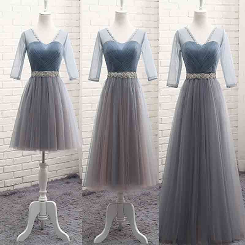 Mix Match Pleated Tulle Dusty Blue Color Block Bridesmaid Dress - RongMoon