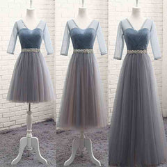 Mix Match Pleated Tulle Dusty Blue Color Block Bridesmaid Dress - RongMoon