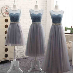 Mix Match Pleated Tulle Dusty Blue Color Block Bridesmaid Dress - RongMoon