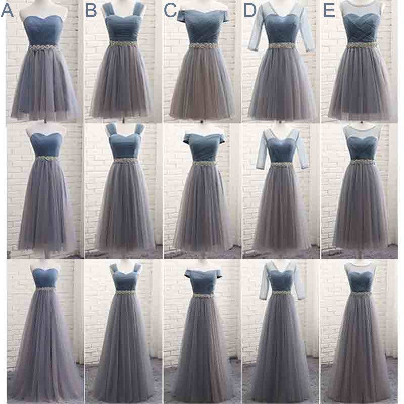 Mix Match Pleated Tulle Dusty Blue Color Block Bridesmaid Dress - RongMoon