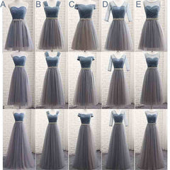 Mix Match Pleated Tulle Dusty Blue Color Block Bridesmaid Dress - RongMoon