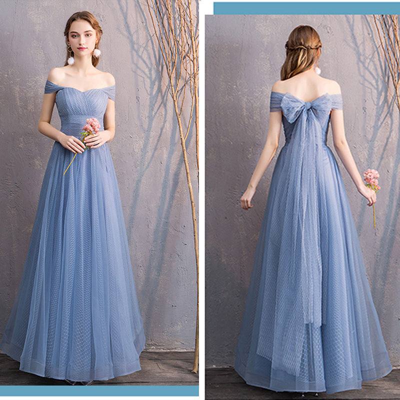 Illusion Sweetheart Off Shoulder Multi Ways Dusty Blue Bridesmaid Dresses - RongMoon