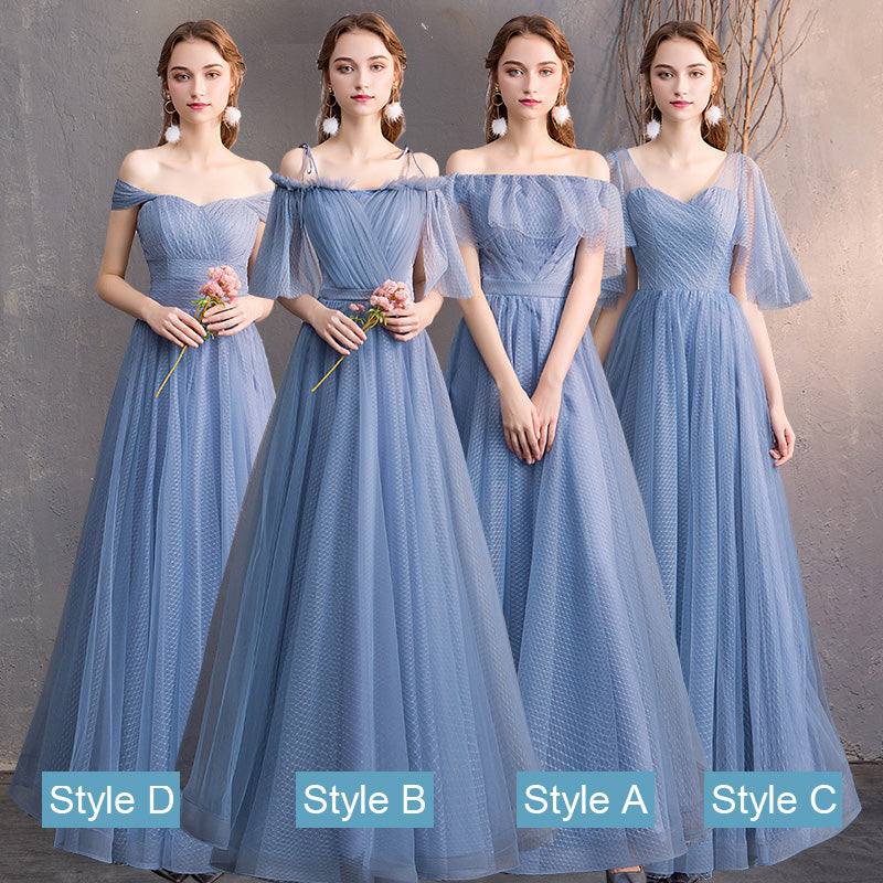 Illusion Sweetheart Ruffle Sleeves Dusty Blue Bridesmaid Dresses - RongMoon