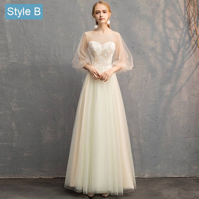 Illusion Sweetheart Champagne Bishop Sleeve Bridesmaid Dresses - RongMoon