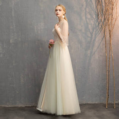 Illusion Sweetheart Champagne Bishop Sleeve Bridesmaid Dresses - RongMoon