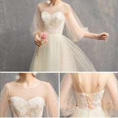 Illusion Sweetheart Champagne Bishop Sleeve Bridesmaid Dresses - RongMoon