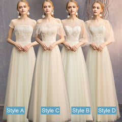 Illusion Sweetheart Champagne Bishop Sleeve Bridesmaid Dresses - RongMoon