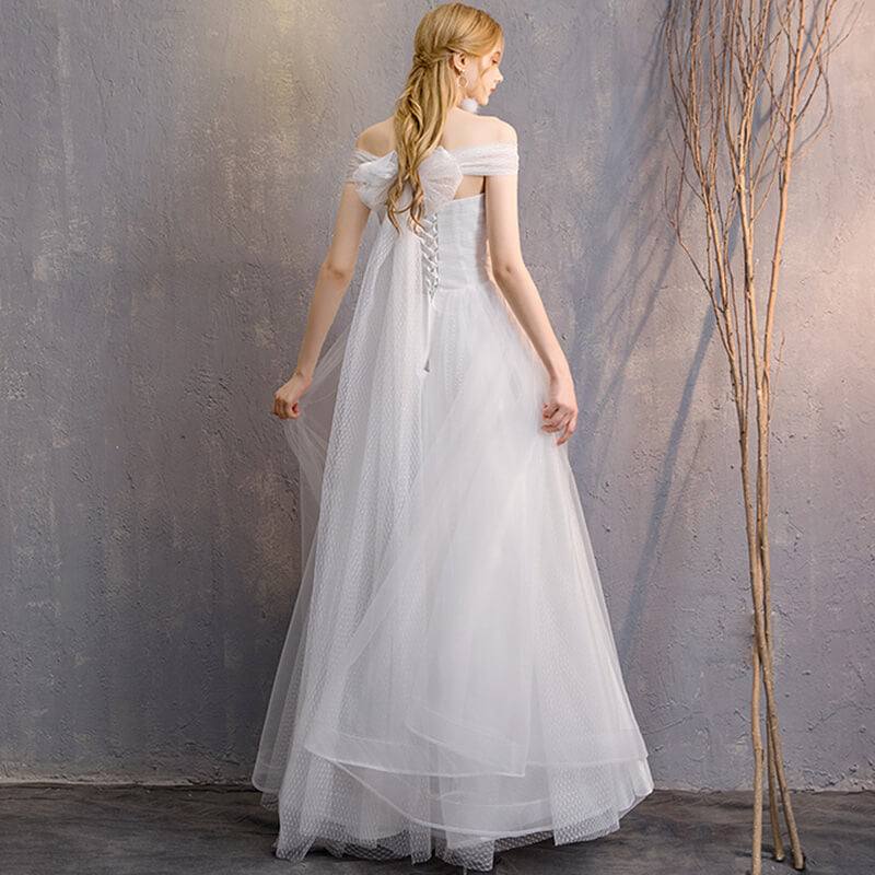 White Convertible Soft Tulle Bow Tie Bridal Dress Bridesmaid Dresses - RongMoon