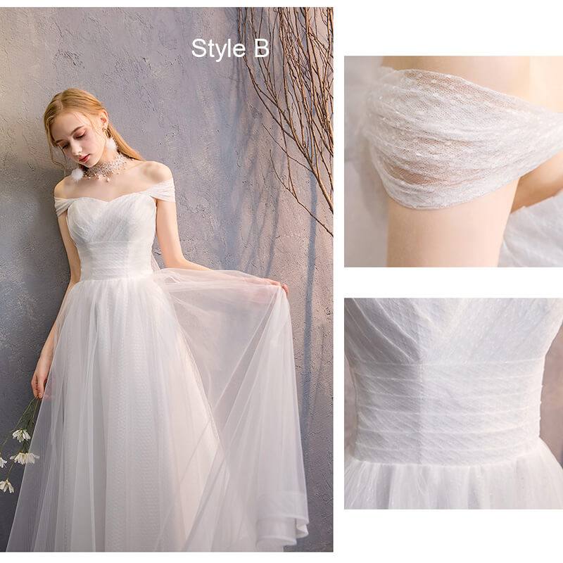 White Convertible Soft Tulle Bow Tie Bridal Dress Bridesmaid Dresses - RongMoon