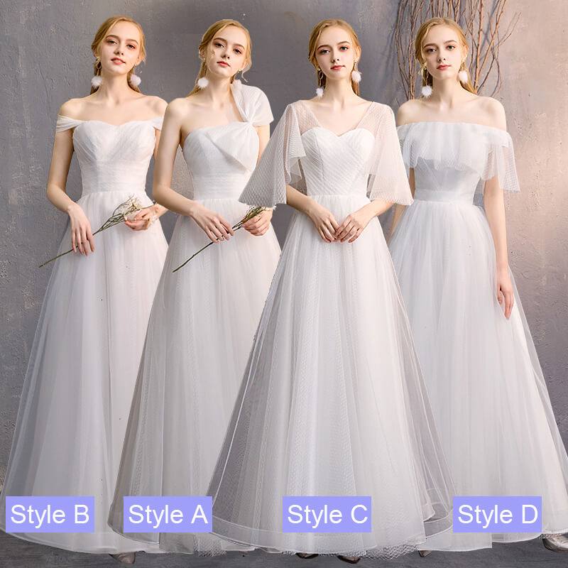 White Convertible Soft Tulle Bow Tie Bridal Dress Bridesmaid Dresses - RongMoon