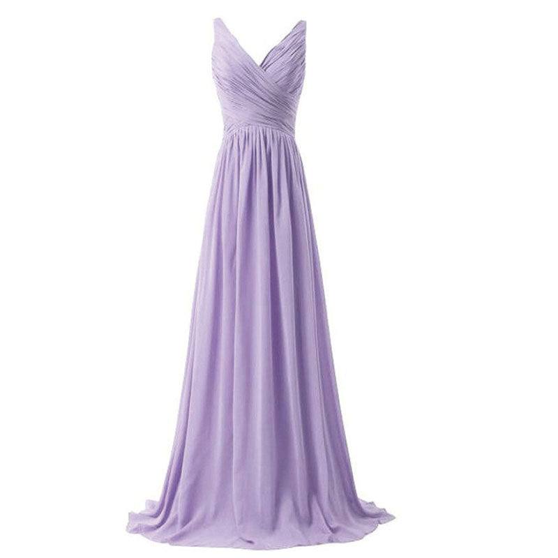 [Special Colors] V-neckline Sleeveless Chiffon Bridesmaid Dress-Flori - RongMoon