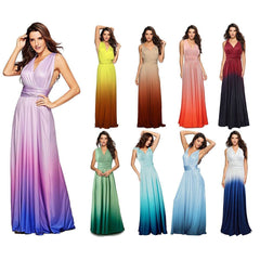 Women's Gradient Light Blue Infinity Wrap Multi Ways Convertible Boho Maxi Bridesmaid Dress - RongMoon