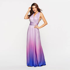 Women's Gradient Light Blue Infinity Wrap Multi Ways Convertible Boho Maxi Bridesmaid Dress - RongMoon