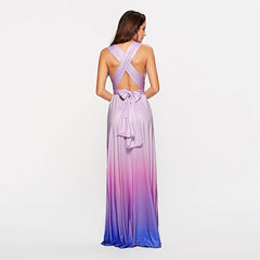 Women's Gradient Purple Infinity Wrap Multi Ways Convertible Boho Maxi Bridesmaid Dress - RongMoon