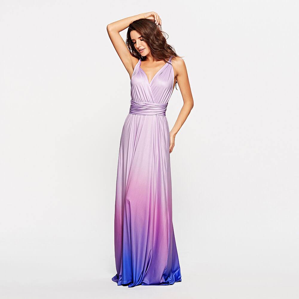 Women's Gradient Purple Infinity Wrap Multi Ways Convertible Boho Maxi Bridesmaid Dress - RongMoon