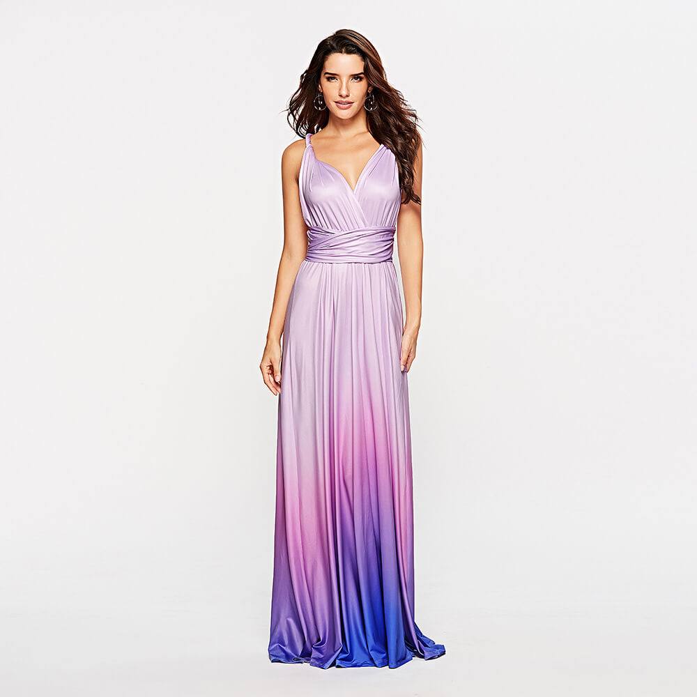 Women's Gradient Purple Infinity Wrap Multi Ways Convertible Boho Maxi Bridesmaid Dress - RongMoon