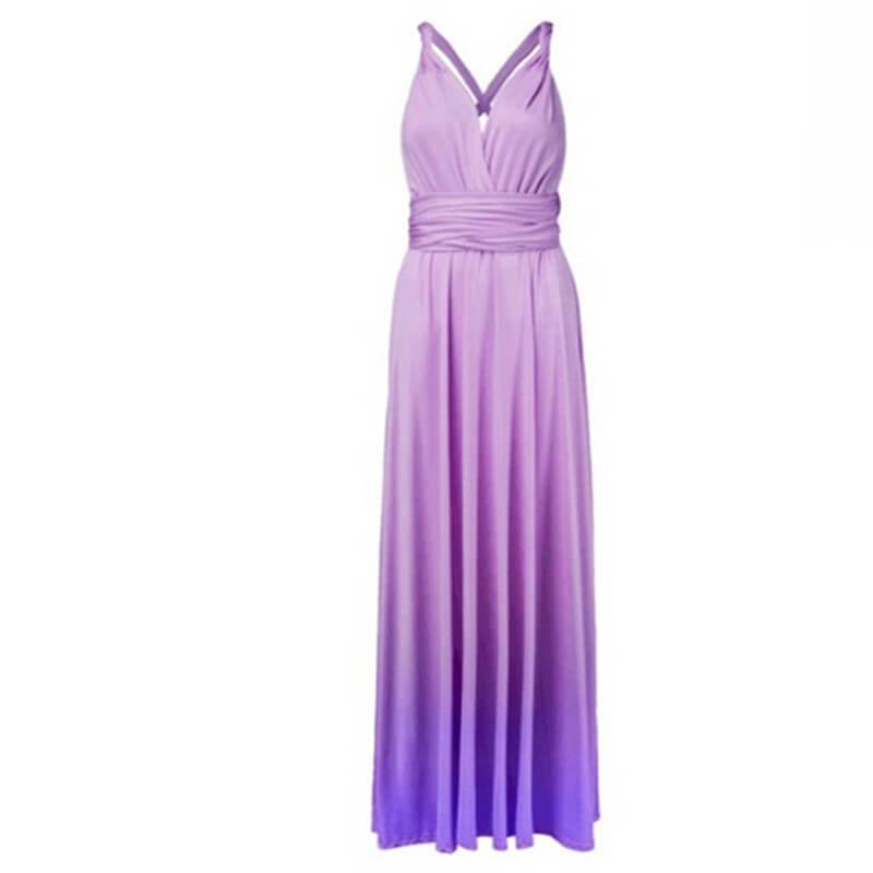 Women's Gradient Purple Infinity Wrap Multi Ways Convertible Boho Maxi Bridesmaid Dress - RongMoon