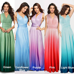 Women's Gradient Light Blue Infinity Wrap Multi Ways Convertible Boho Maxi Bridesmaid Dress - RongMoon